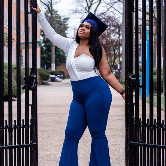 Elegant Navy Women's Flare Pants - Picture 1 of 5